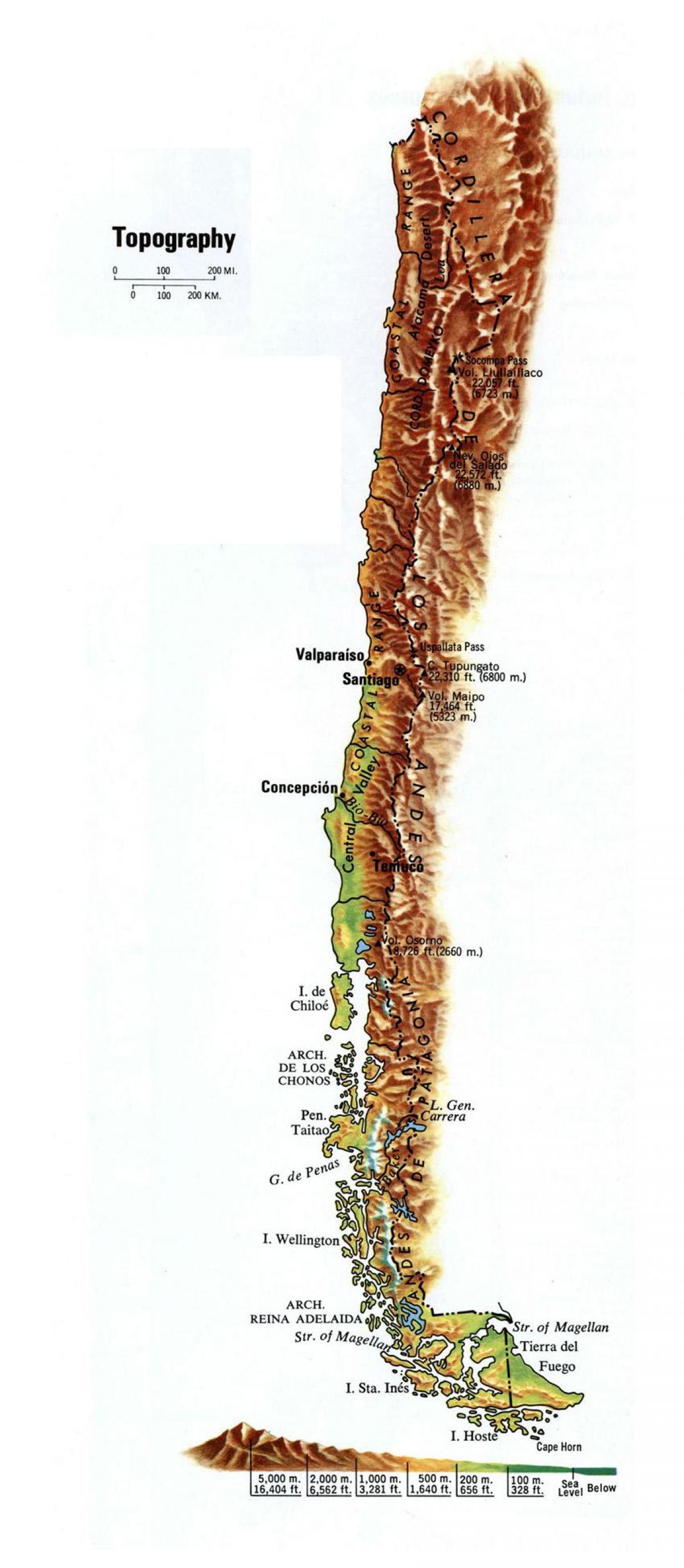 チリの標高地図 チリの標高地図 南米 ア