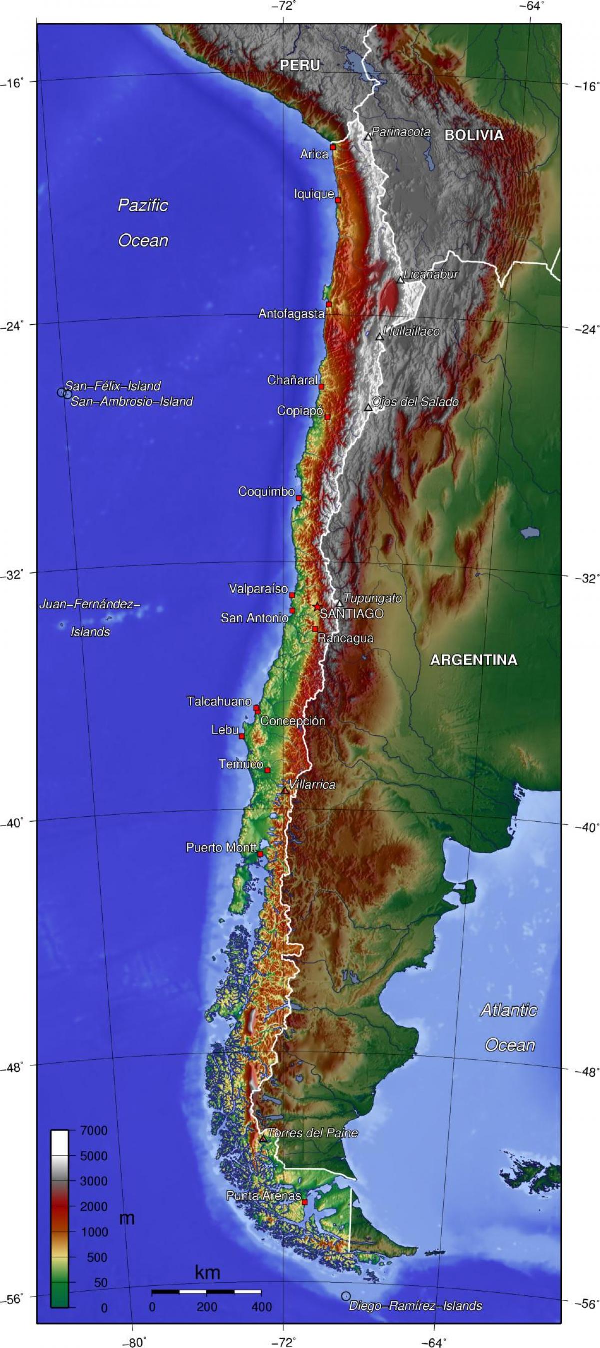 チリ山地図 山チリの地図 南米 ア