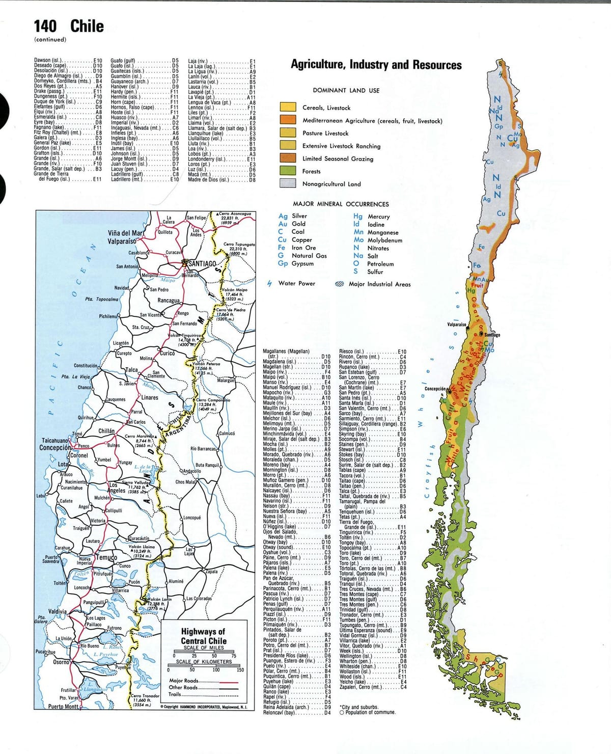 地図のチリの天然資源 