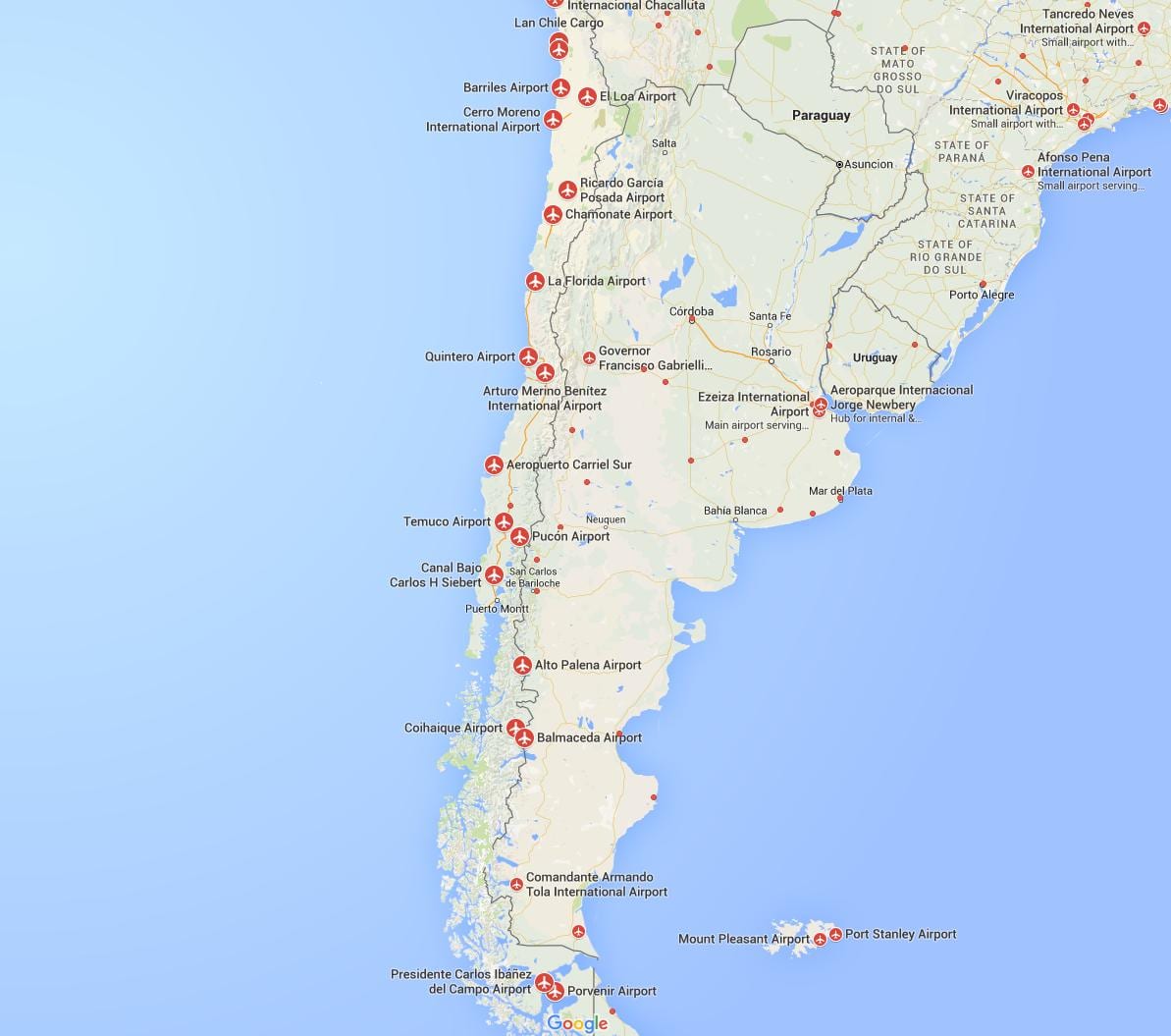 地図の空港でのチリ
