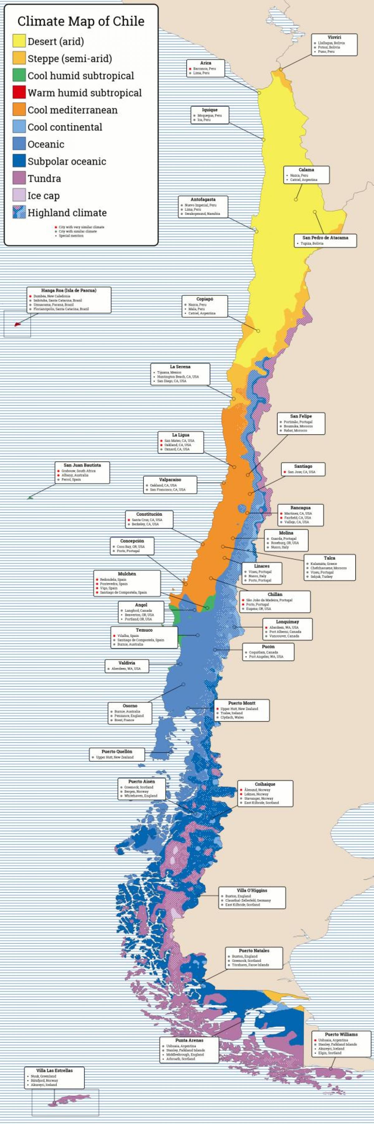 地図のチリの気候