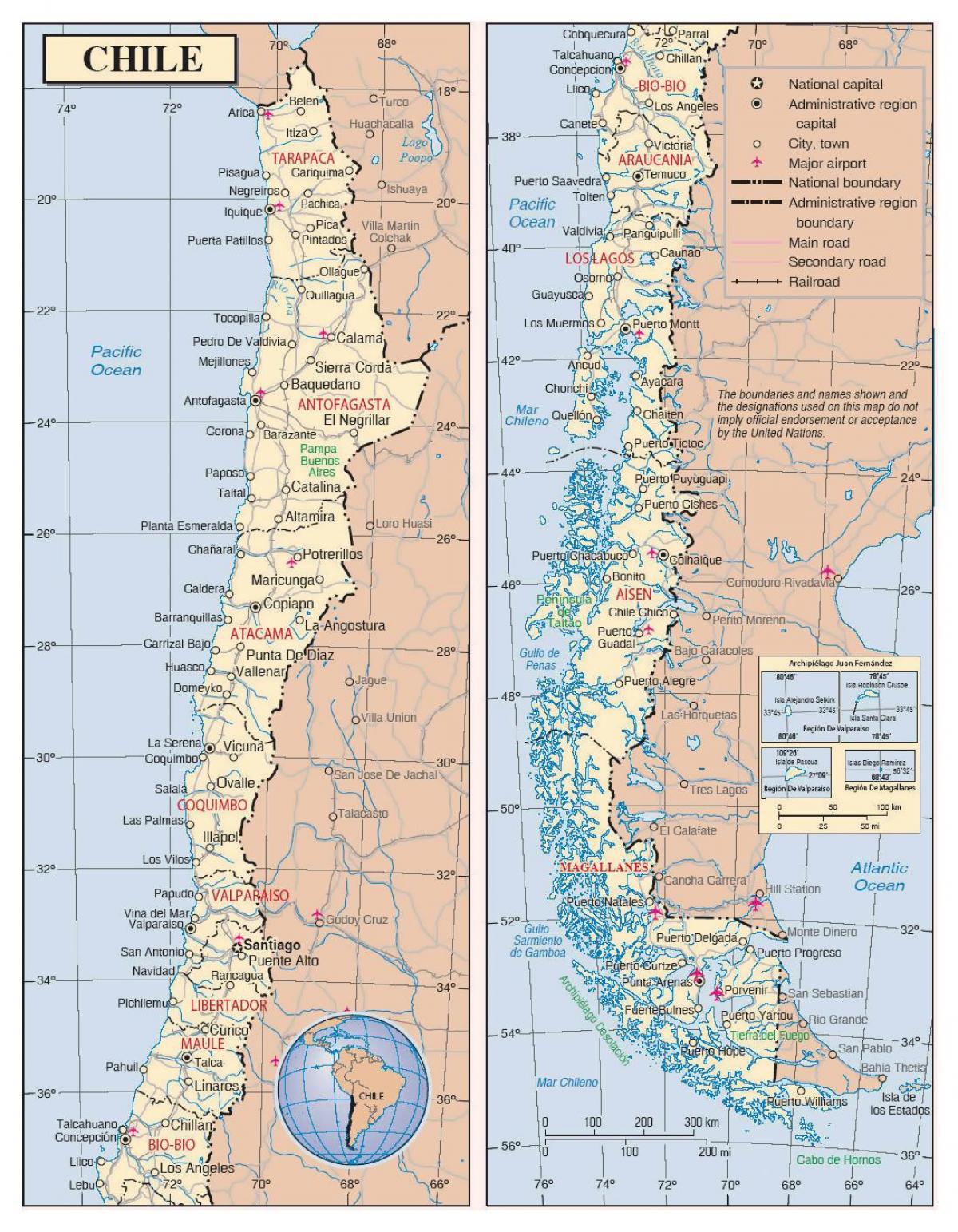 地図のチリと都市