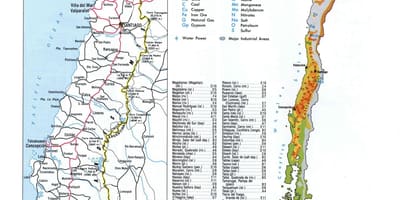 地図のチリの天然資源 