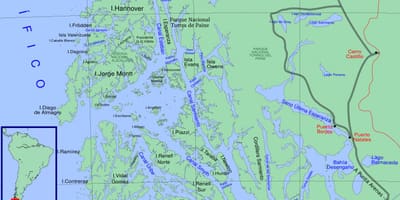 地図のチリの氷河