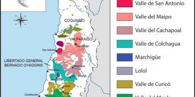 地図のチリワイン生産地 
